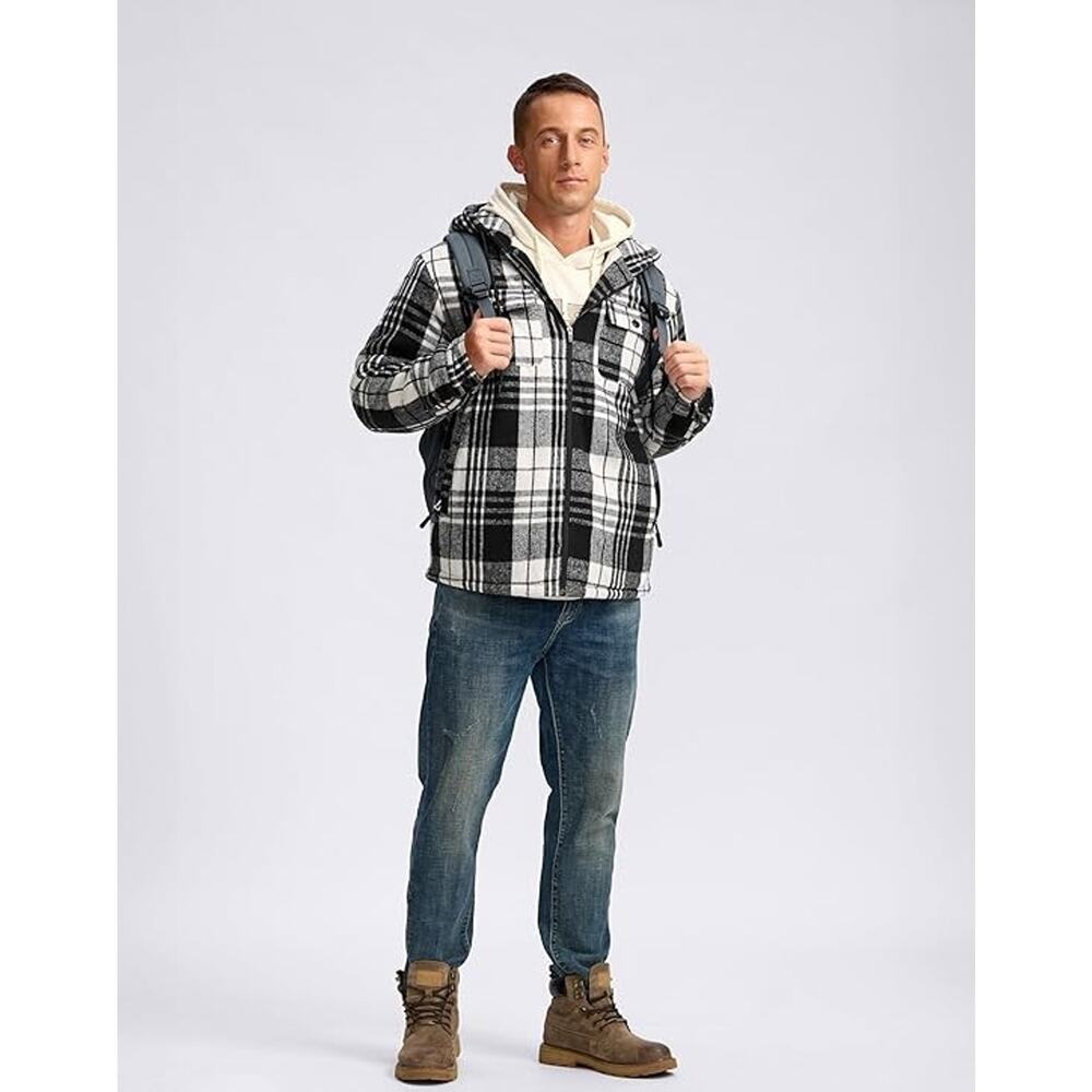 G Gradual Men's Flannel Jacket Fleece Sherpa Lined Hoodies Zip Up Plaid Shirt - Picture 3 of 6